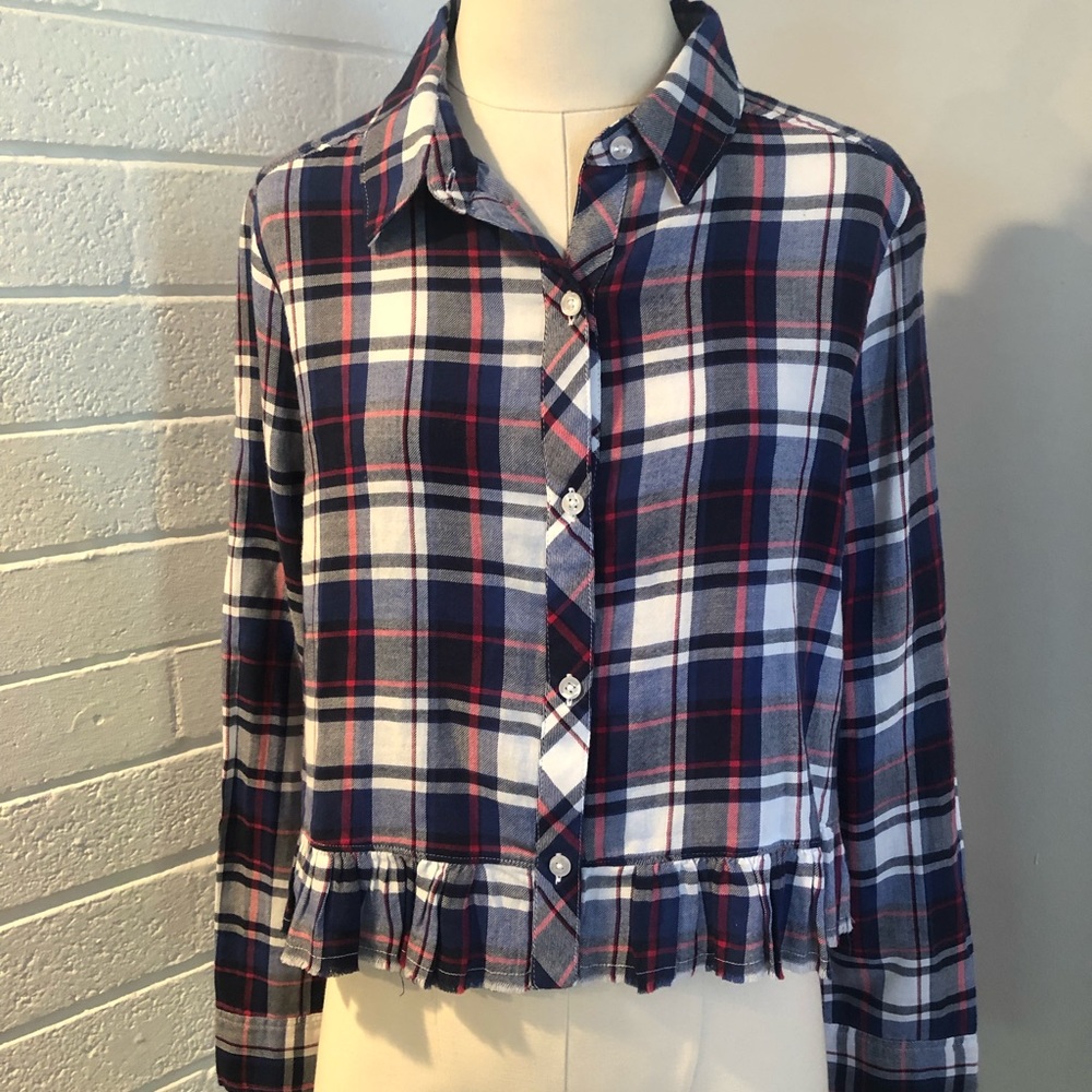 NEW Abound Red Blue Ruffle Plaid Shirt